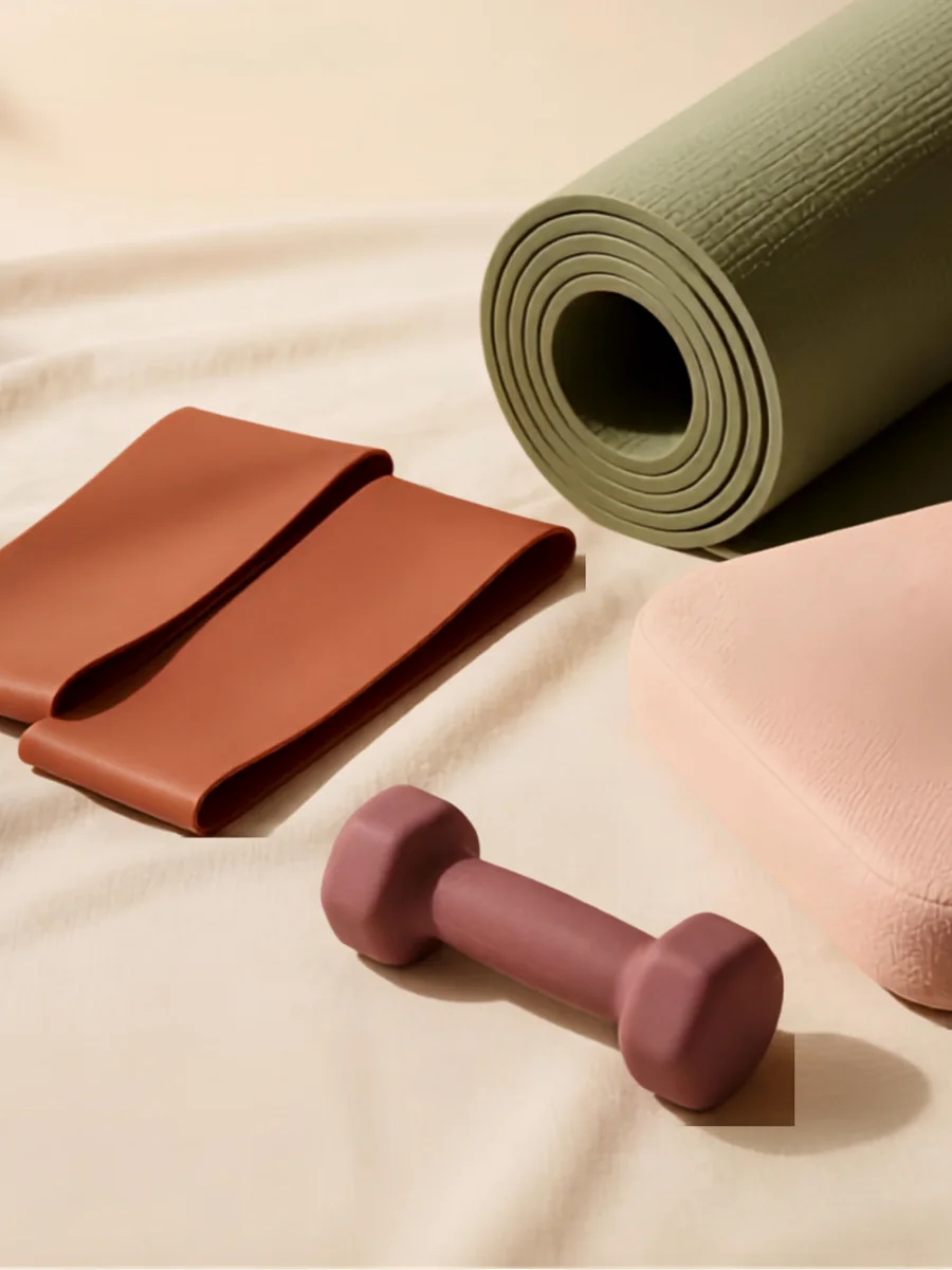 Tapis de Pilates, elastiques et halteres